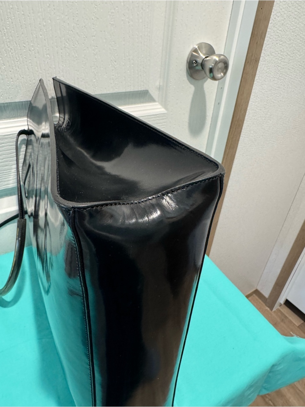 Salvatore Ferragamo Glossy Black Patent Tote with Matching Pouch - Picture 5 of 13